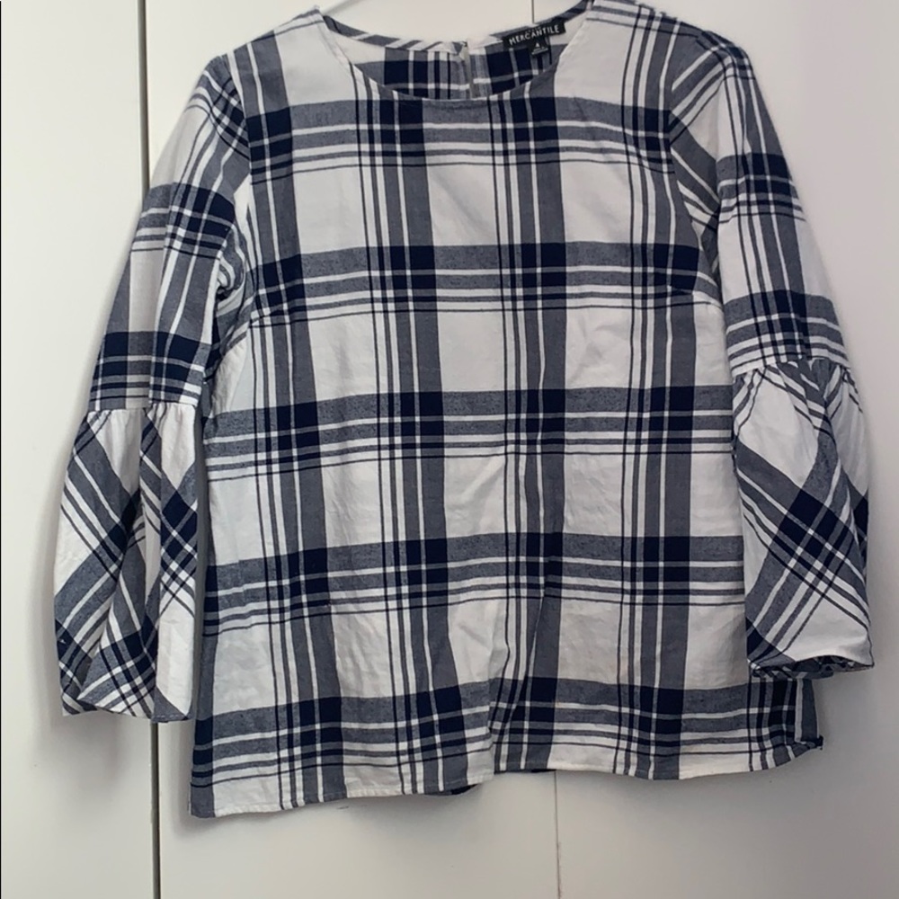 Navy white plaid shirt